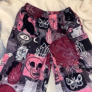 Grunge Skull print wide leg pants